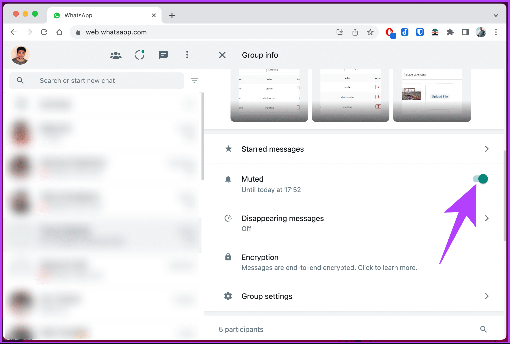 toggle off Mute notifications