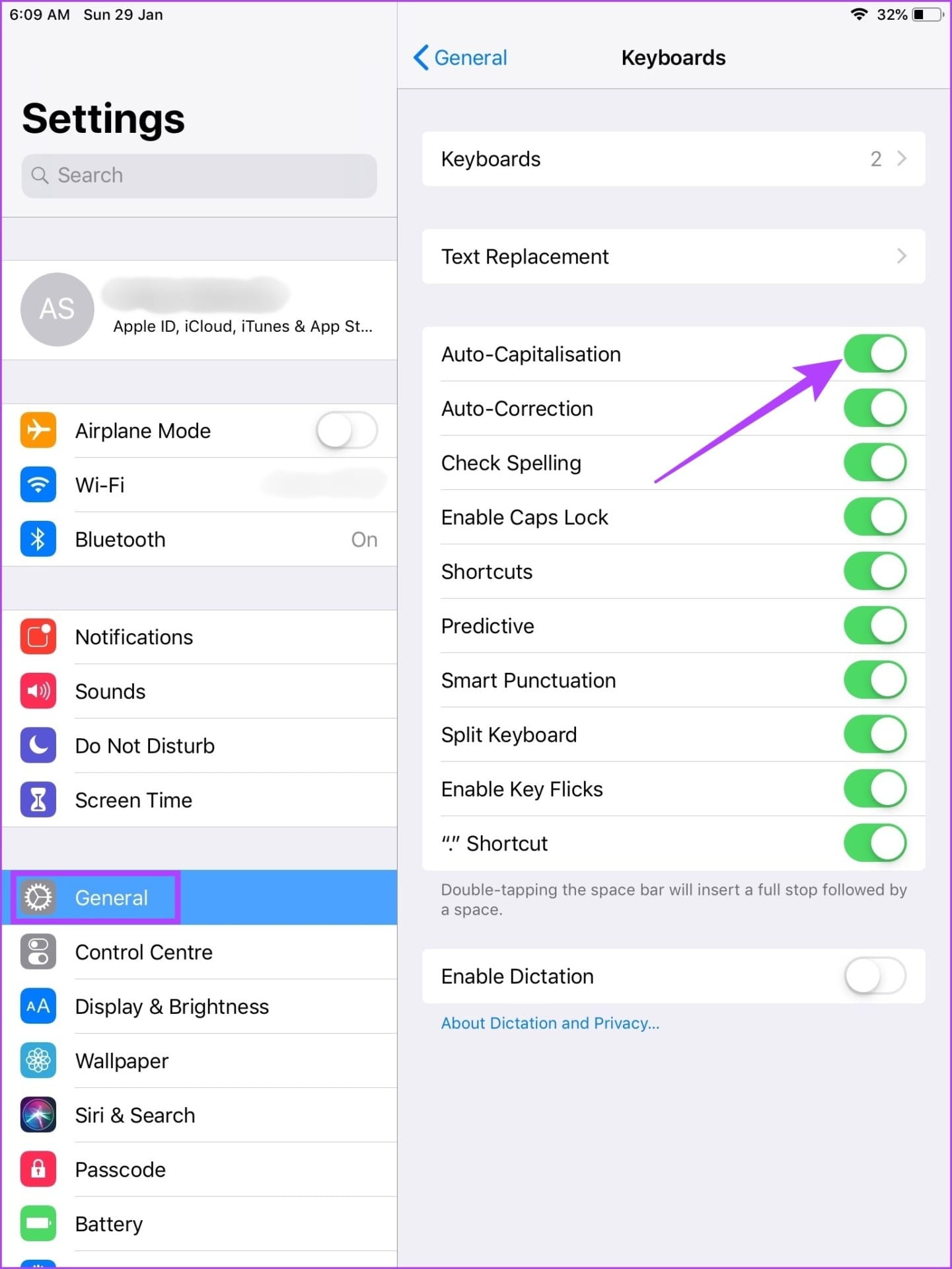 Turn off the Auto-Capitalization toggle