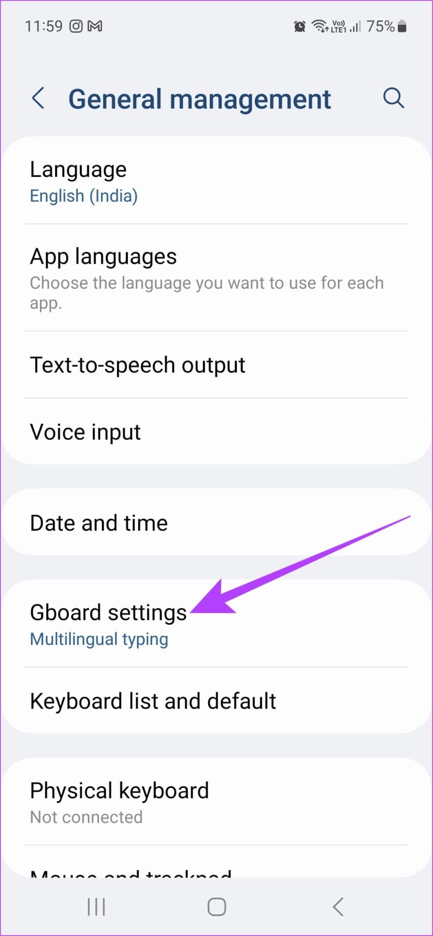 Tap on Gborad settings