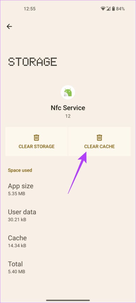 clear cache of NFC services