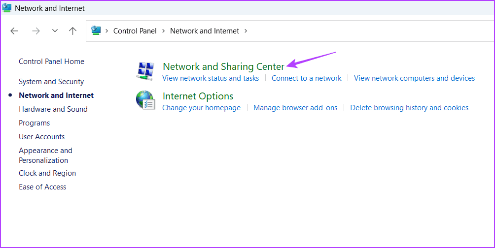 Network and Sharing Center in Control Panel