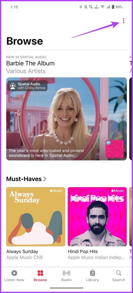 tap on the three dots in Apple Music app