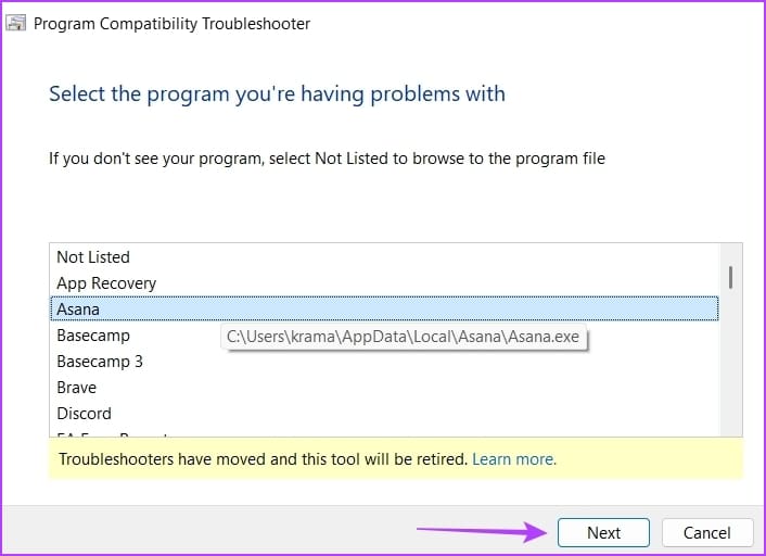 Choosing the Next option
