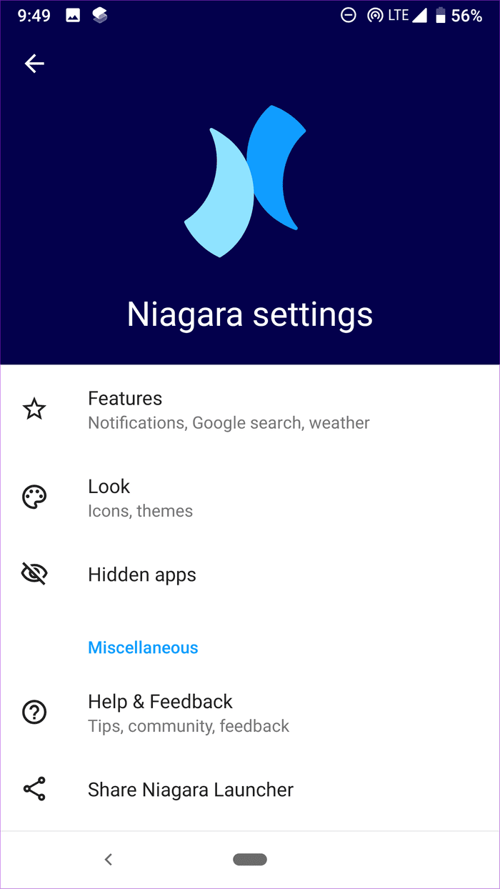 Niagara Launcher Settings