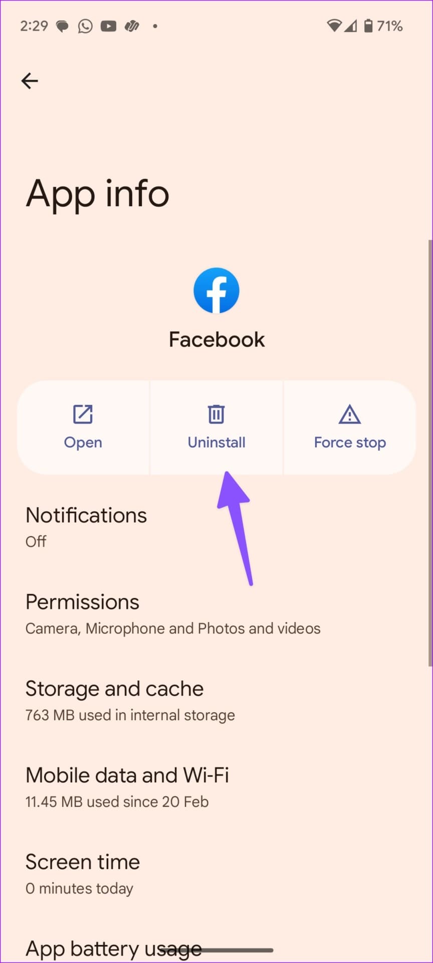 uninstall facebook