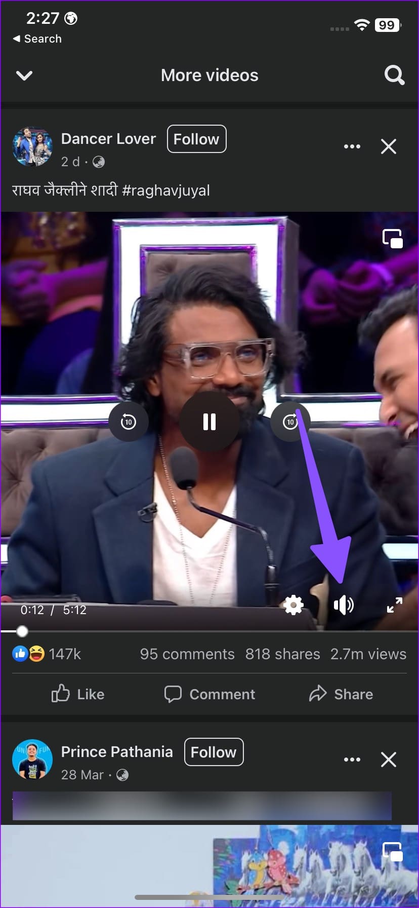 unmute video on facebook