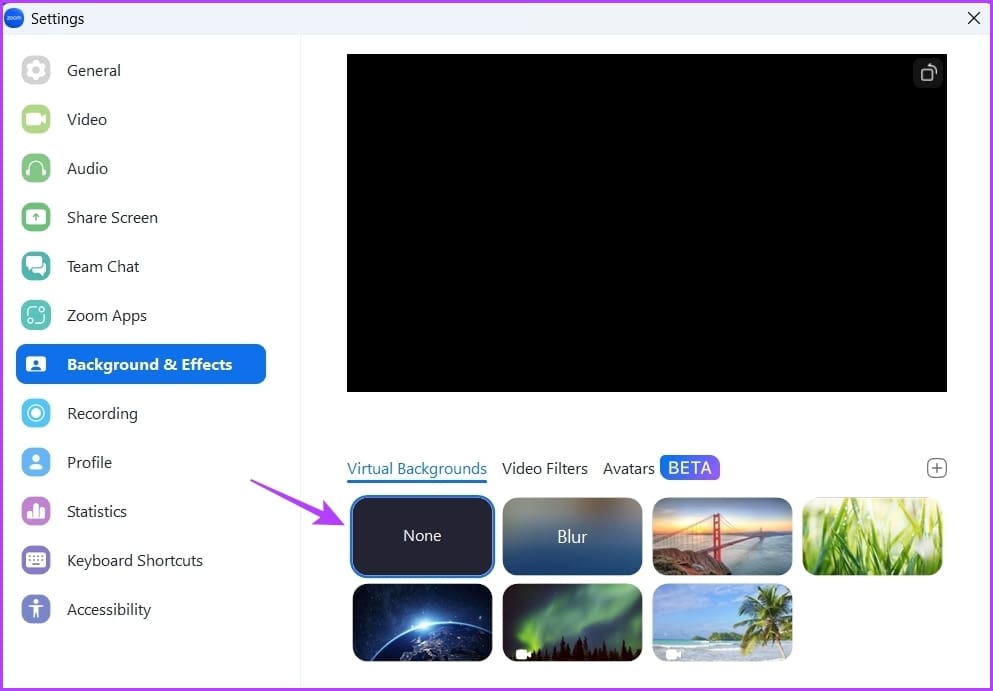 None for Virtual Backgrounds of Zoom