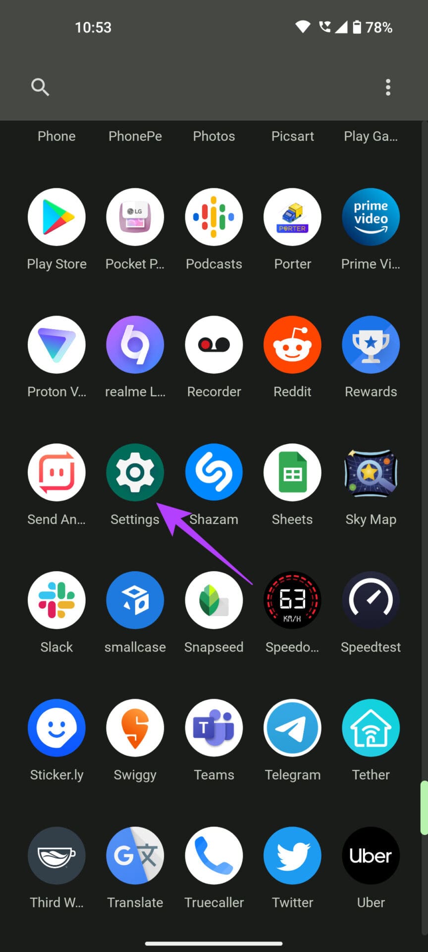 Settings app on Nothing phone (1)