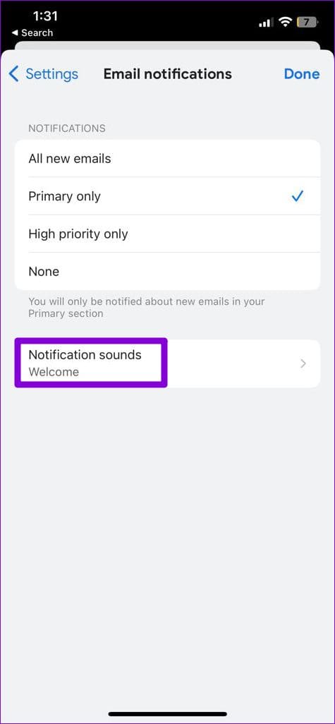 Notification Sounds in Gmail for iPhone