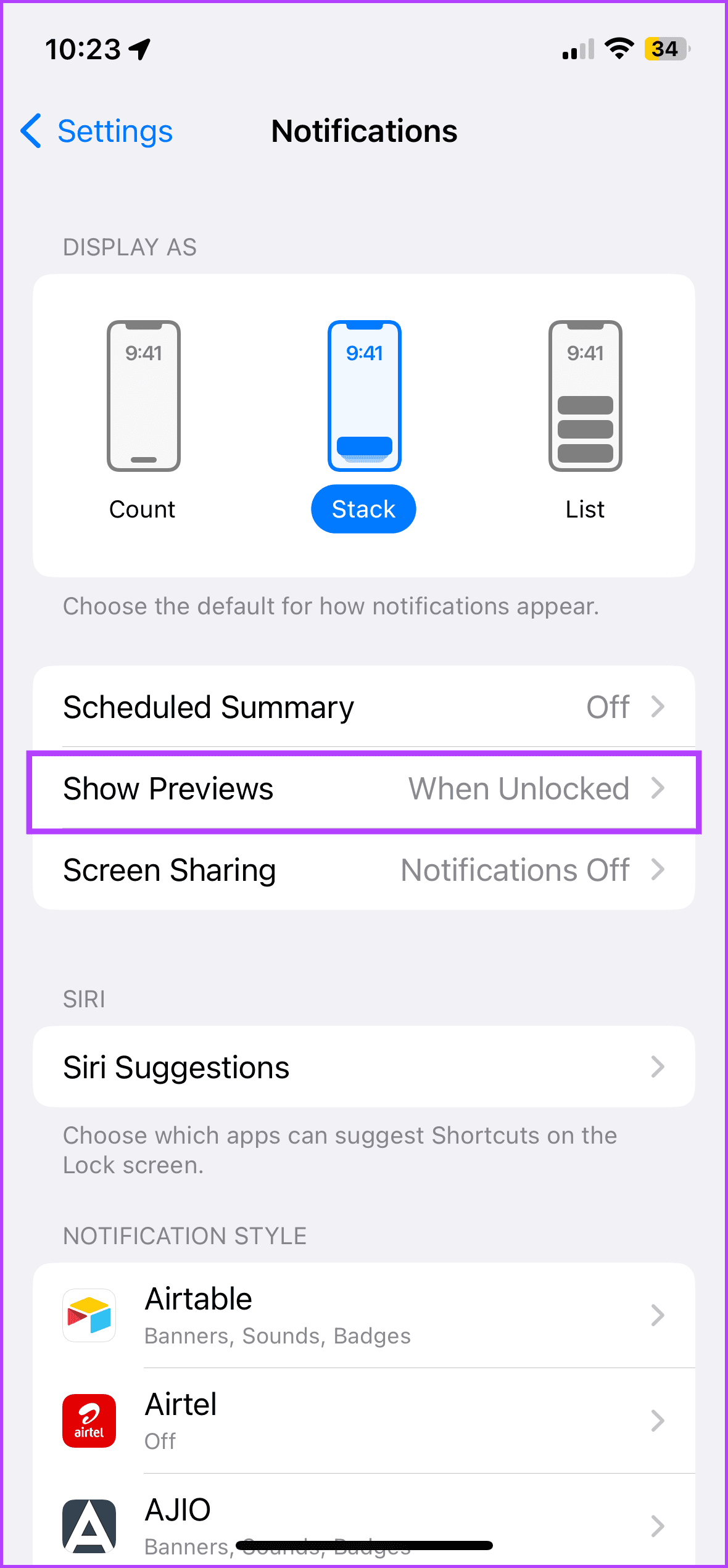 Notifications on iPhone
