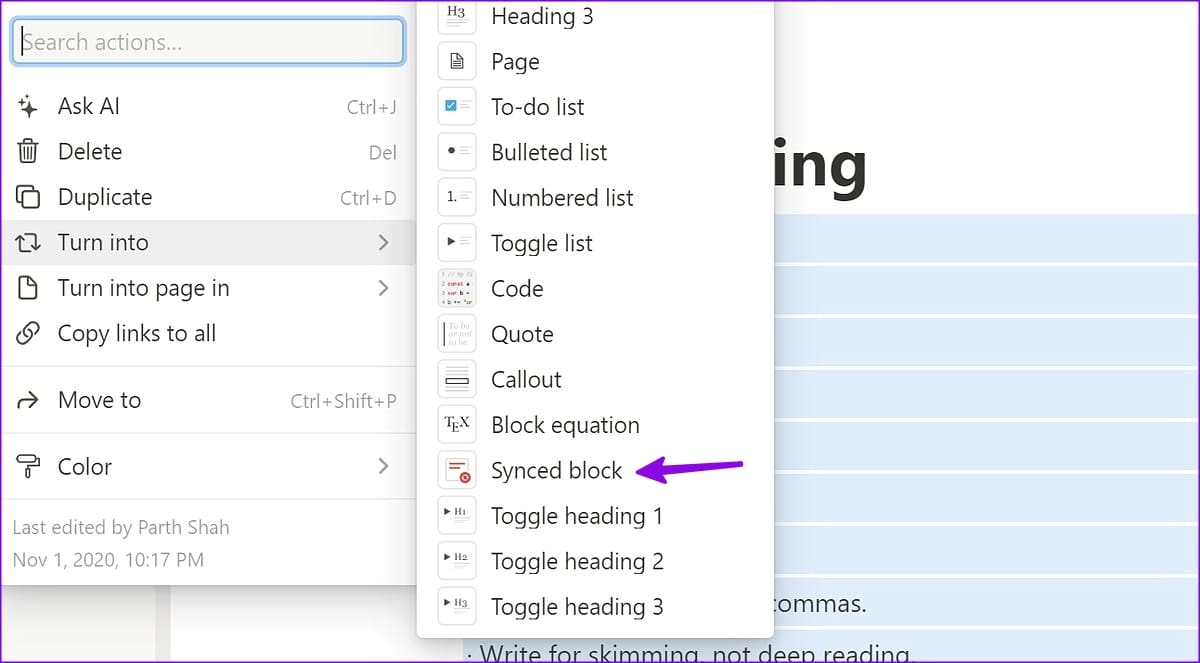 Synced blocks in Notion