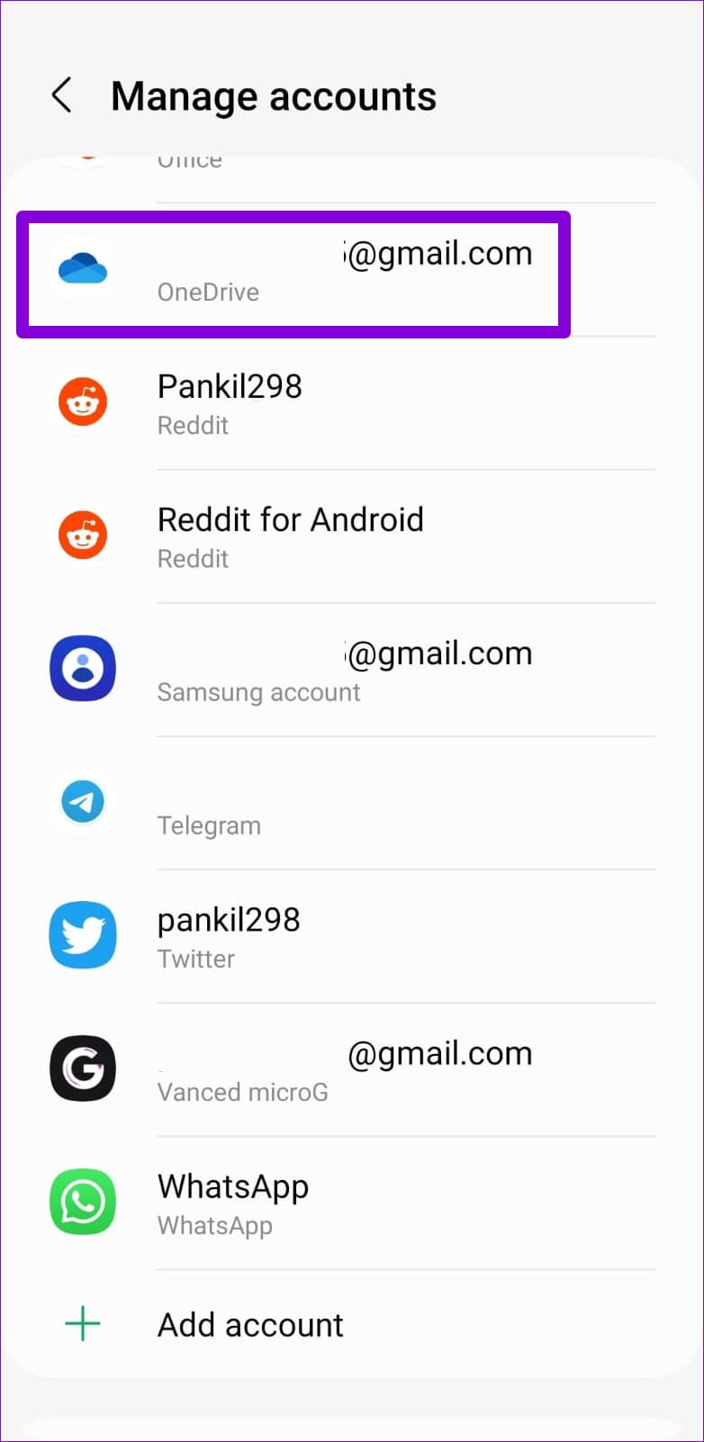 OneDrive Account on Android