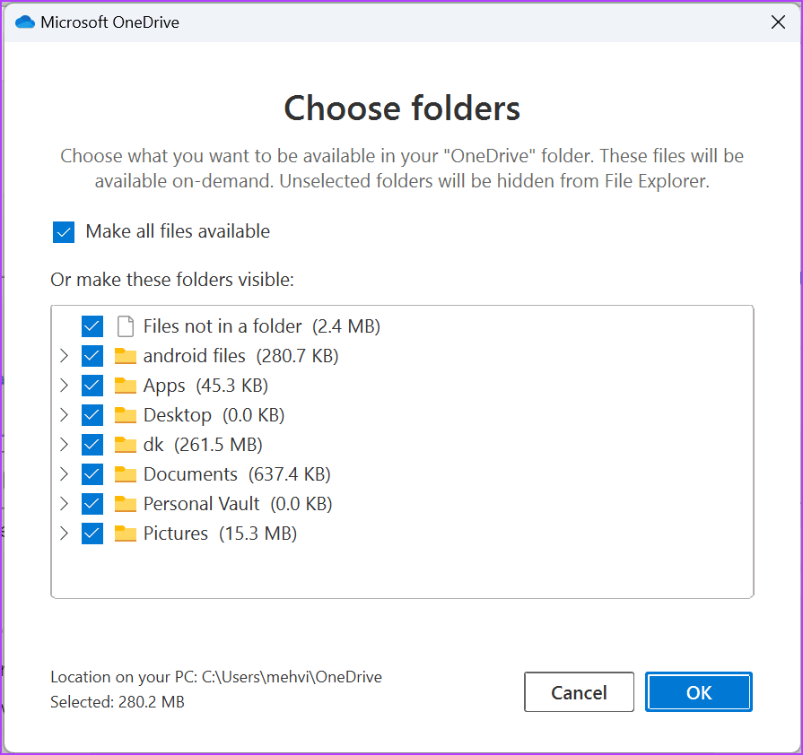 OneDrive Select Sync Folders
