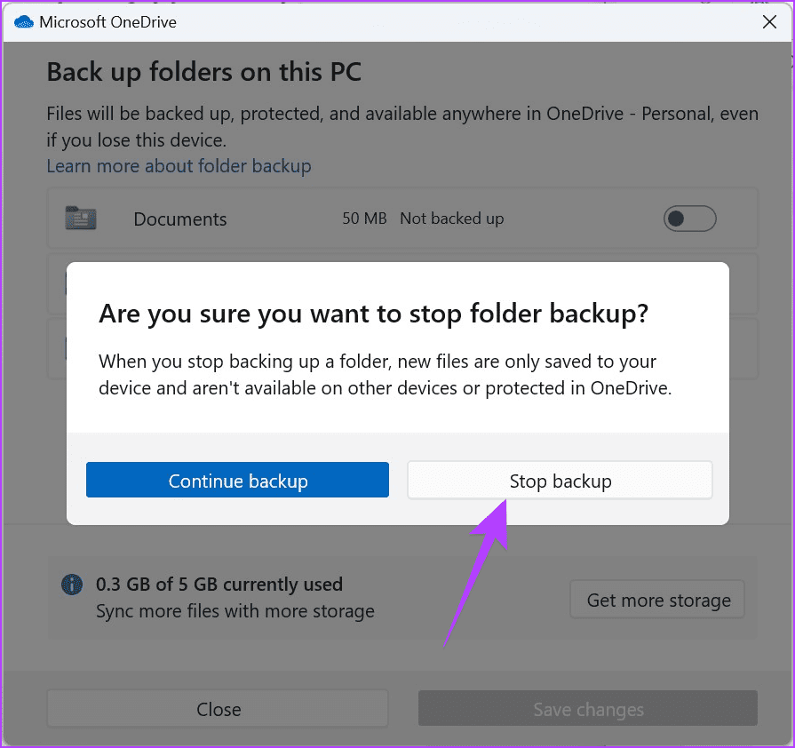 OneDrive Settings Backup Off confirm