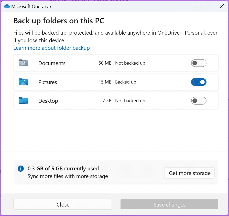 OneDrive Settings Backup Off