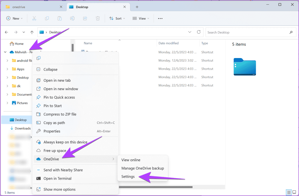 OneDrive Settings Open