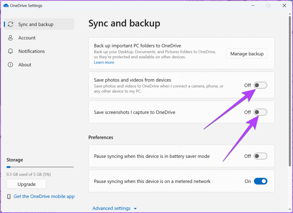 OneDrive Sync Off for Screenshots