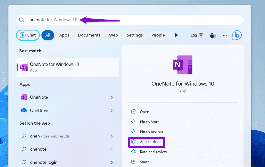 OneNote App Settings