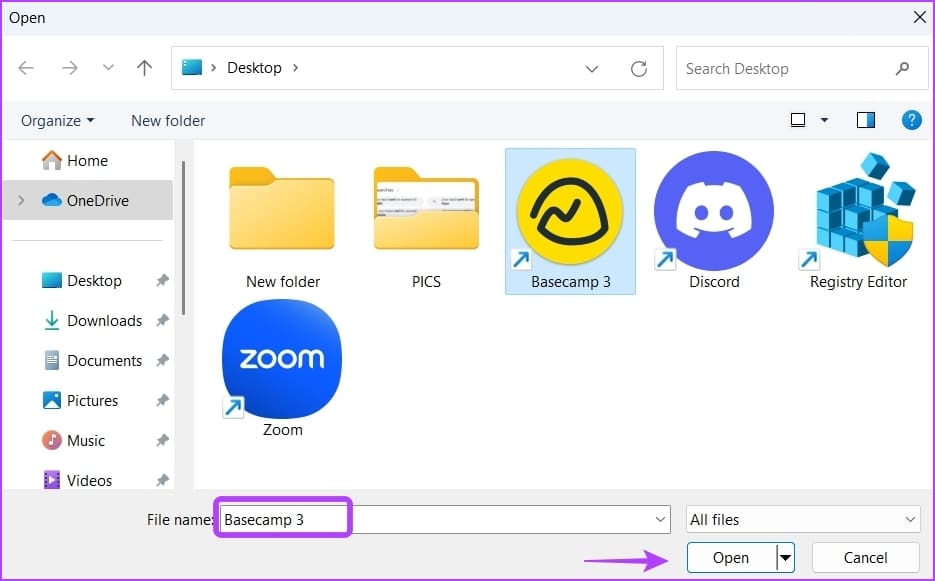 Open option in Windows Security