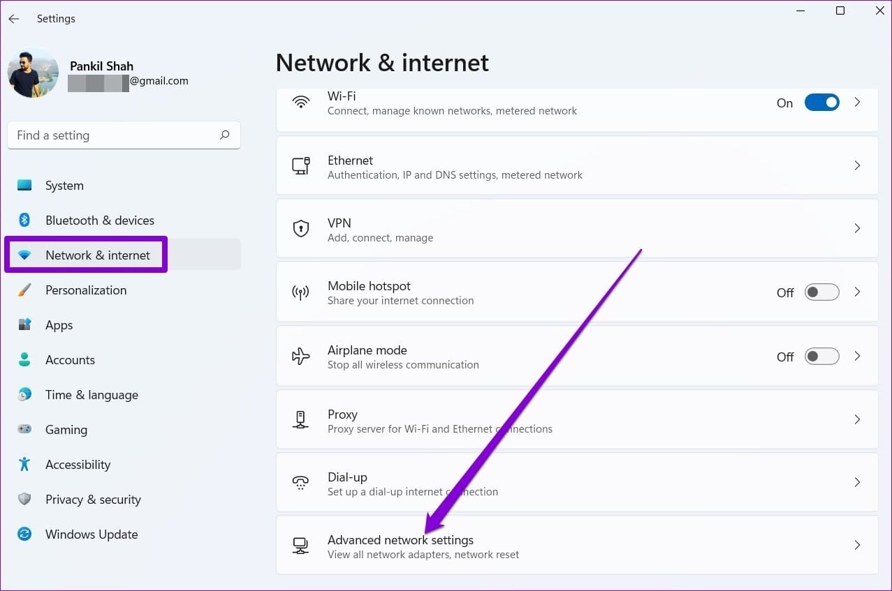Open Advanced Network Settings