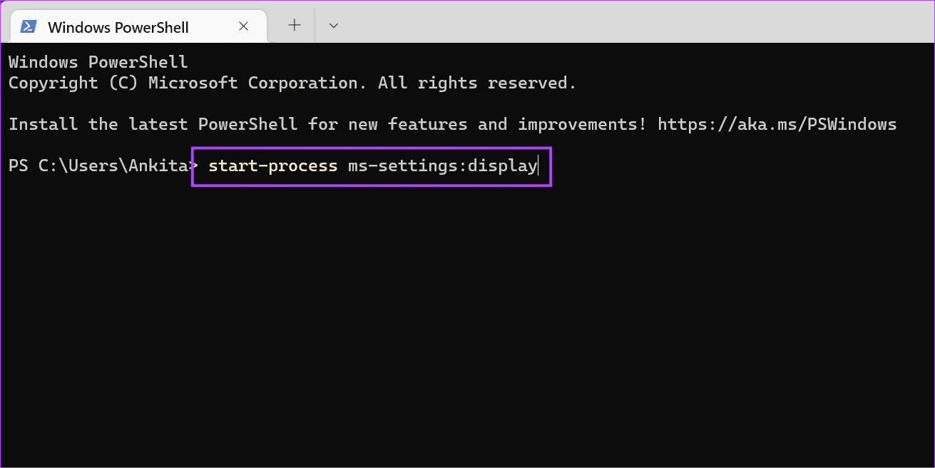 Use the command to open display settings
