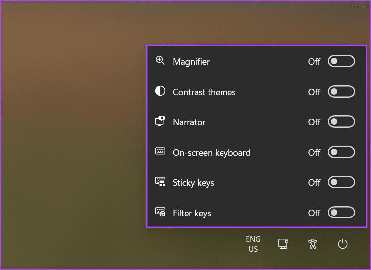open accessibility options in windows 11 lock screen