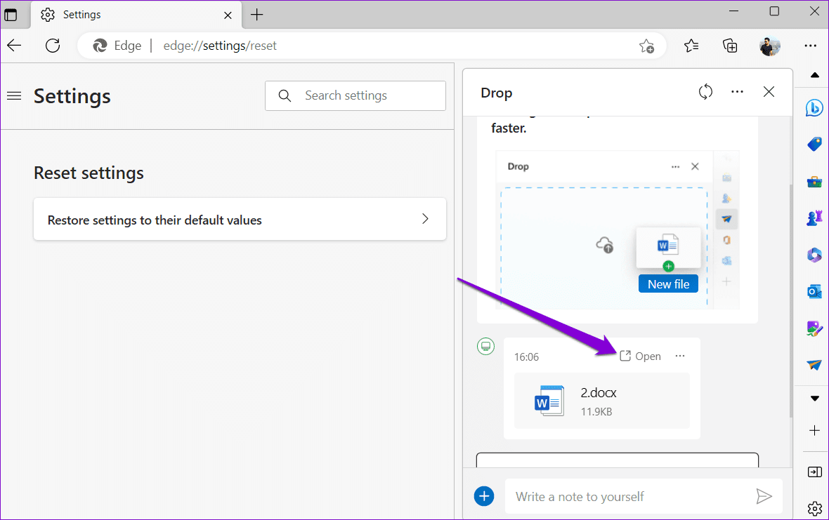 Open File From Microsoft Edge Drop Panel