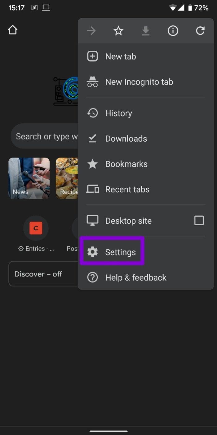 Open Google Chrome Settings Android