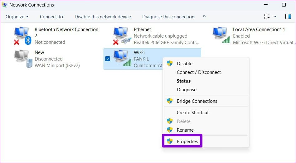Open Network Adapter Properties