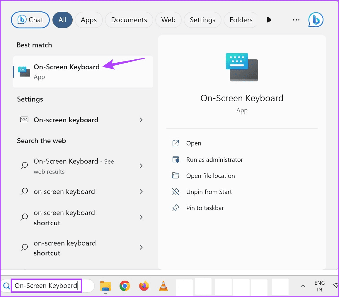 Open On-screen keyboard from search