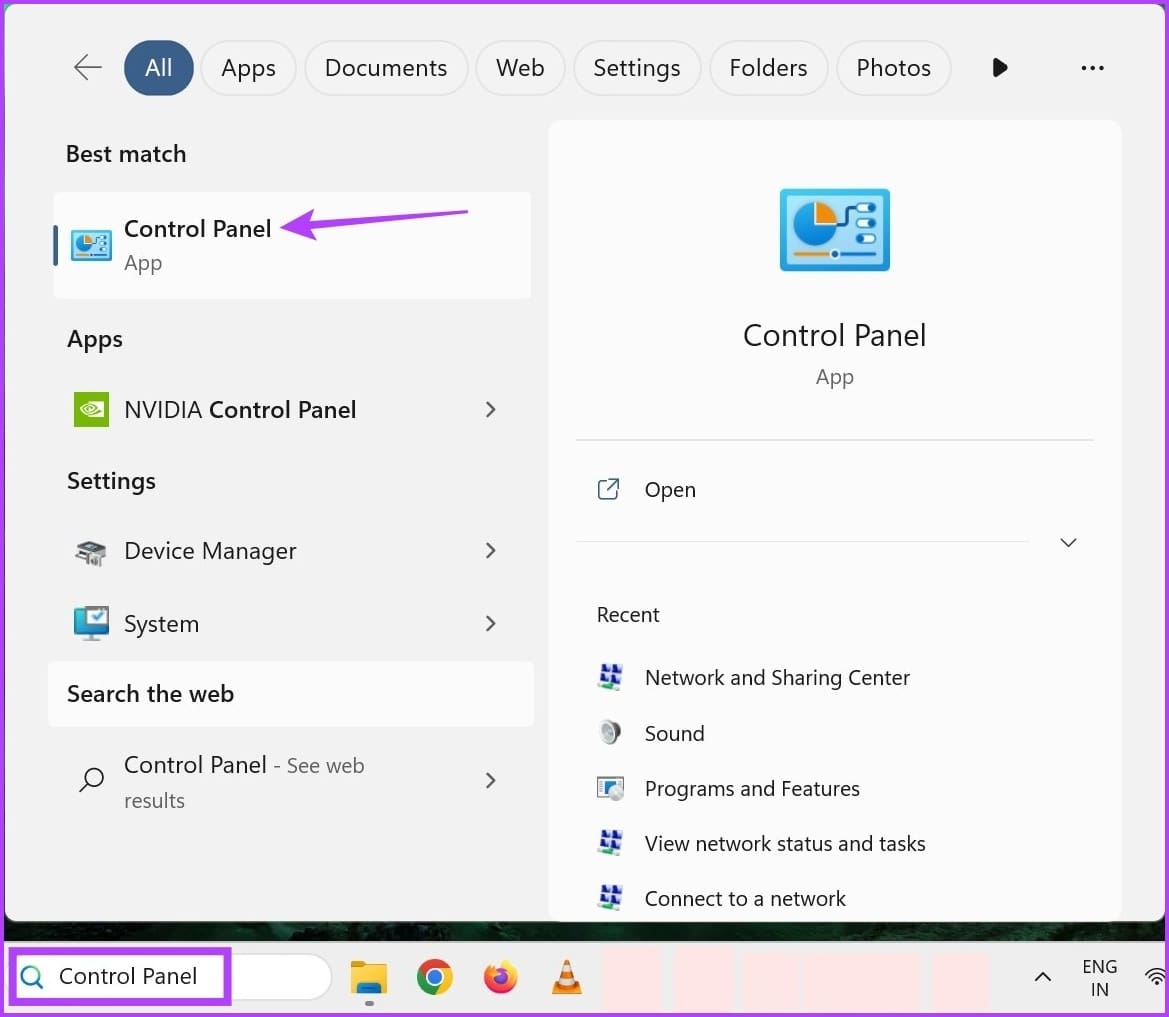 Open Control Panel from Search