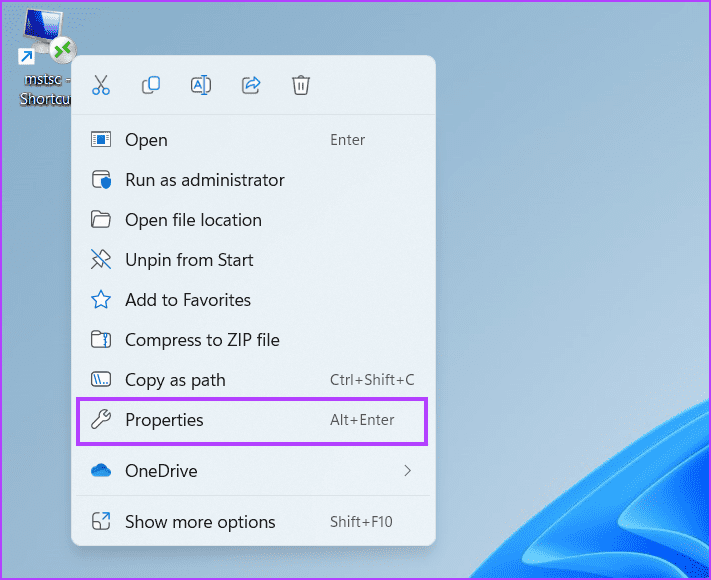 Desktop context menu