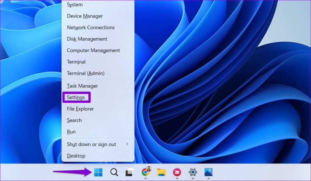 Open Settings on Windows 11