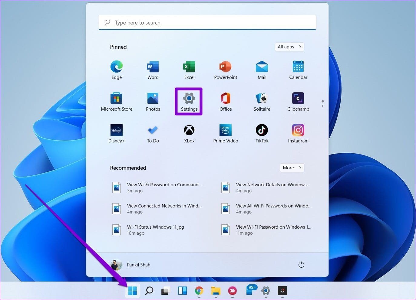 Open Settings on Windows 11