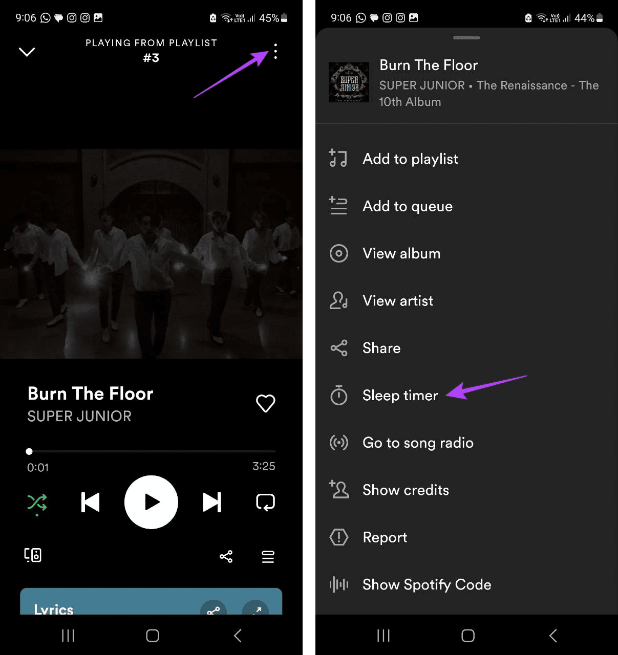 Open Sleep timer settings