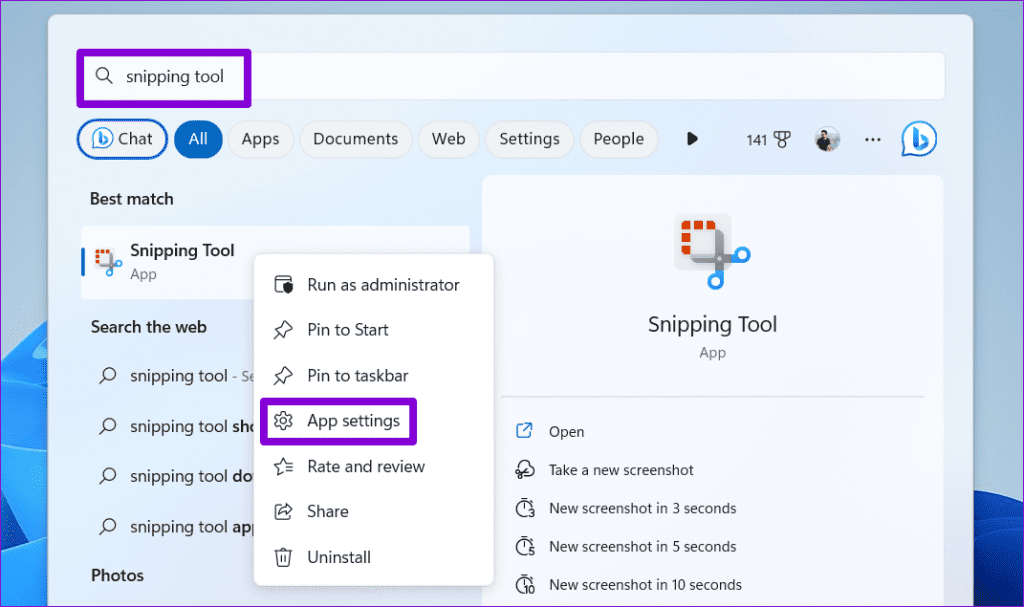 Open Snipping Tool App Settings on Windows