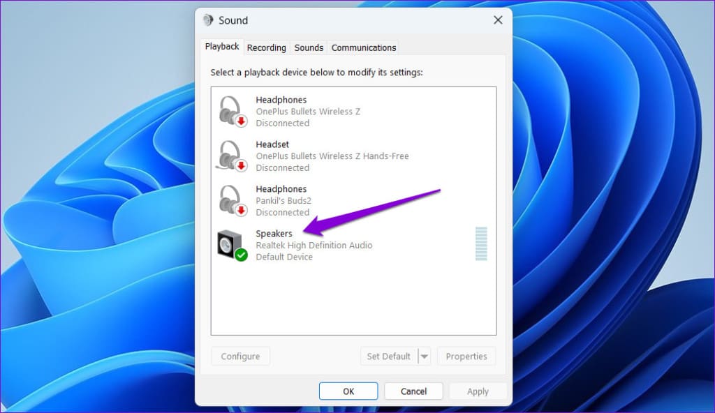 Open Speaker Properties in Windows