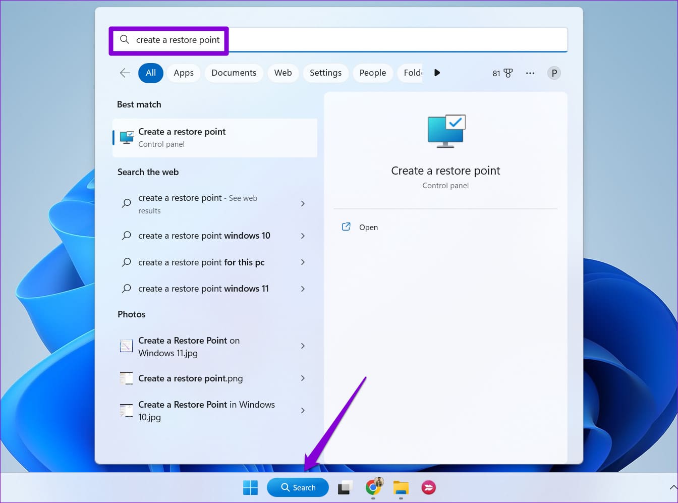 Open System Restore on Windows 11