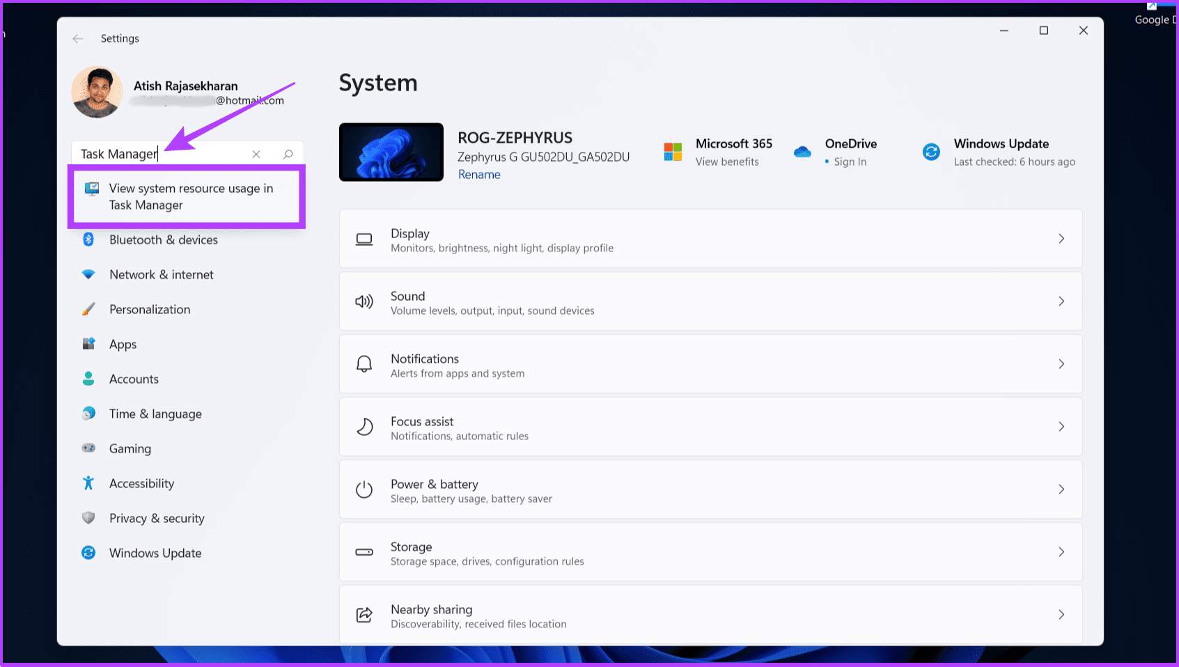 Type task manager on the settings search