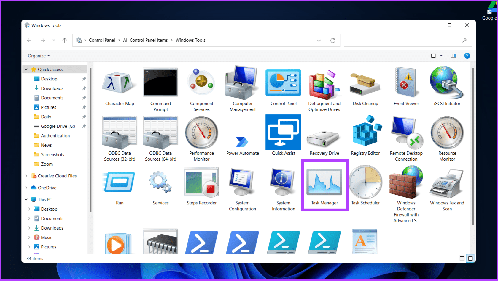 Click on Task Manager to open it