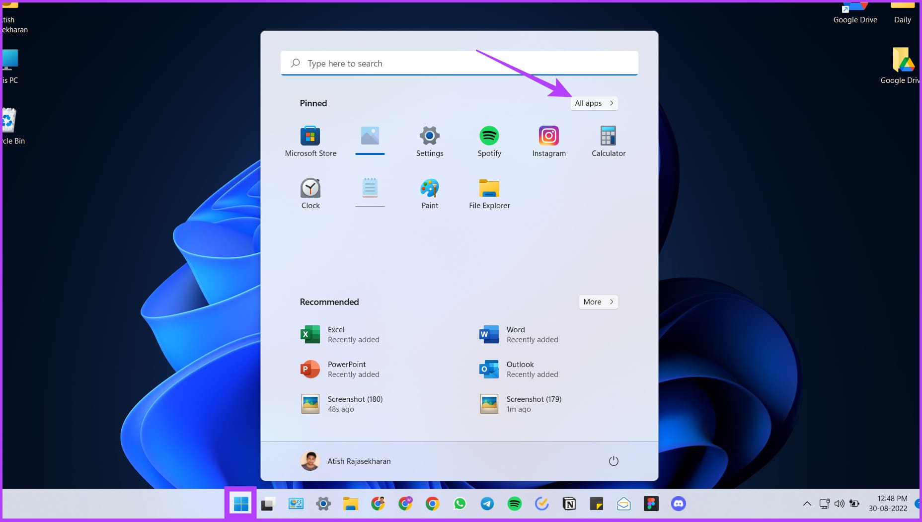 Go to All apps from Windows search
