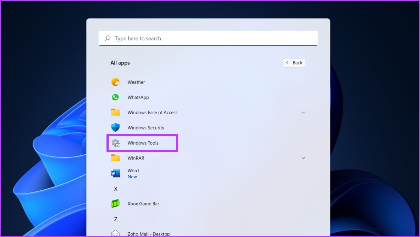 Open Windows Tools using Windows Search