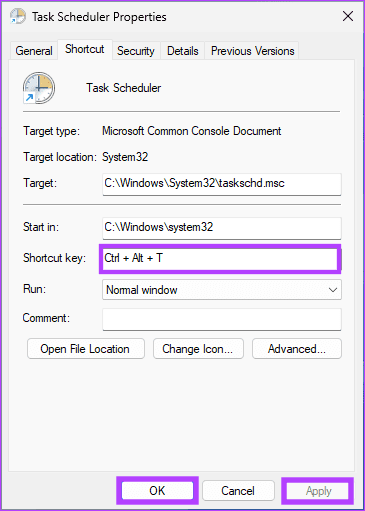 under the Shortcut key box, enter T