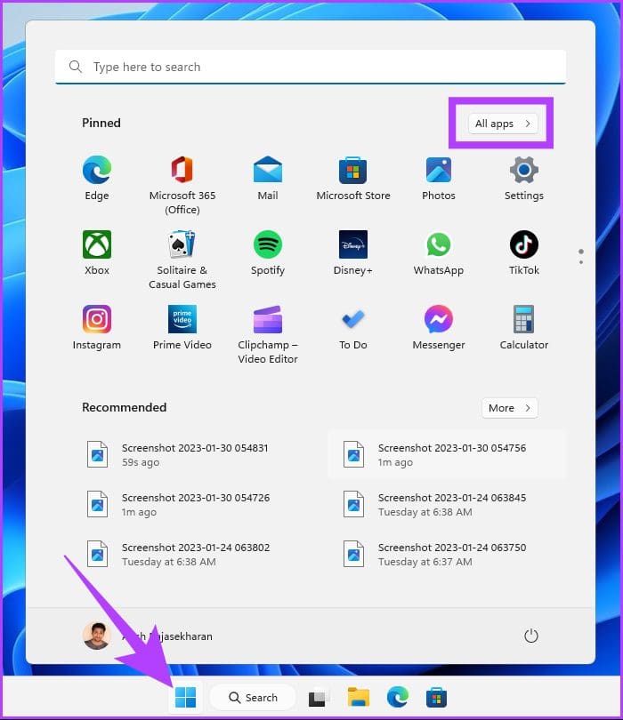 click the Windows icon on the taskbar