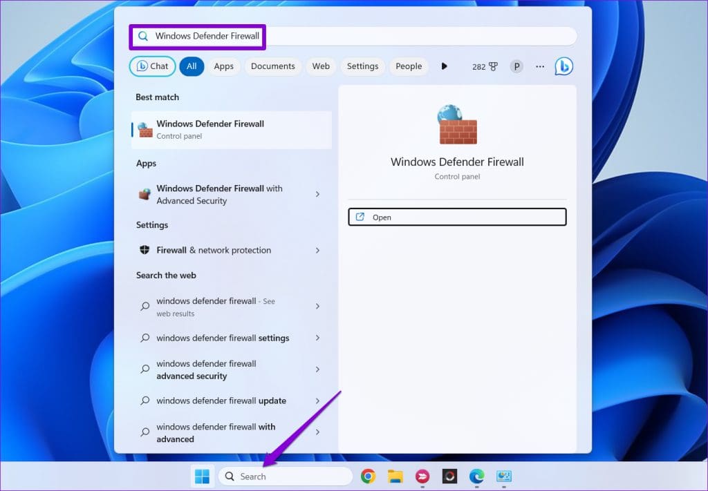 Open Windows Defender Firewall Settings