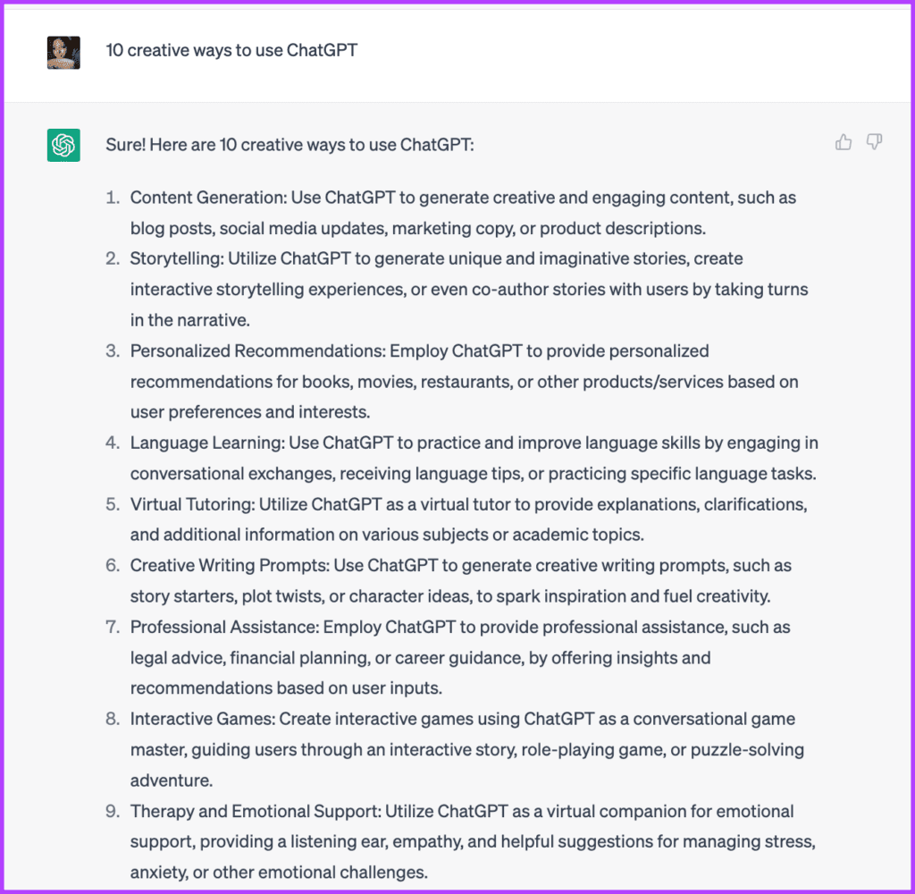 Example of an open-ended ChatGPT Prompt