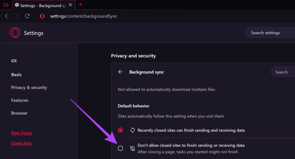 Turn off Background sync