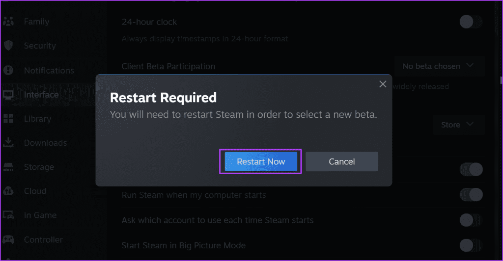Restart steam