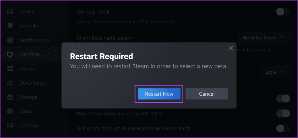 Restart steam