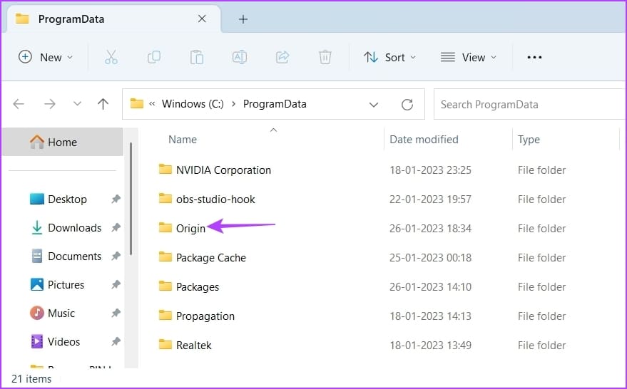 Origin folder in programdata